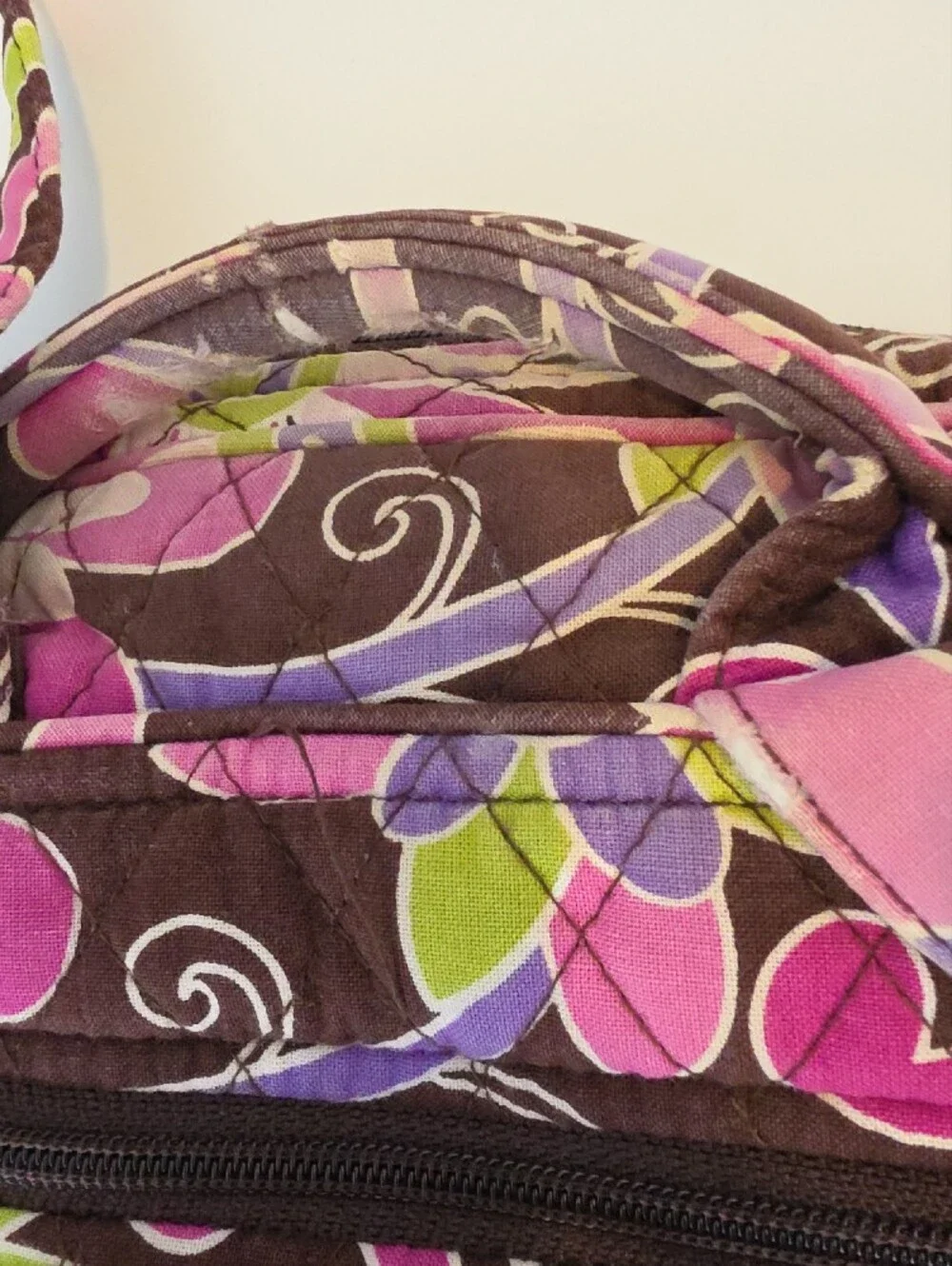 Vera Bradley Quilted Floral Backpack - Brown, Pink & Green